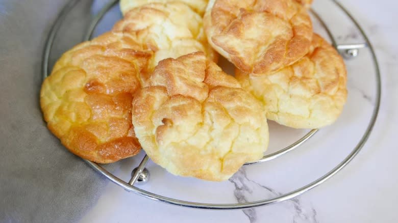 Cloud bread on metal trivet 