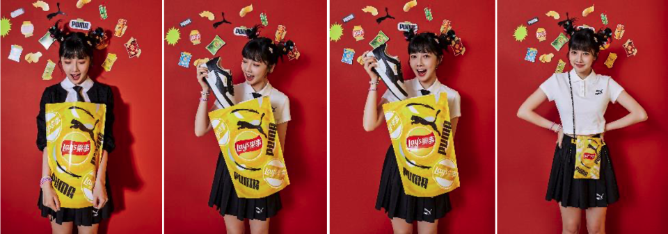 台灣限定PUMA CA PRO x Lay's 聯名潮玩包將 Lay’s 洋芋片包裝重塑翻玩設計。（圖片來源：PUMA）