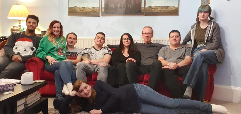 PIC BY CATERS NEWS (PICTURED Christmas family photo (R-to-L) Ben (family friend), Caroline (daughter in law to be), Matteo (Son), Alice (daughter), John (son), Jonathan, Sacha (wife), Max (son) and Fuchsia (daughter)) A teen saved her dad's life after asking him to help her study for her GCSE biology exam - and the pair ended up detecting a cancerous lump in her dad's neck. Alice Jenkyn, 17, had asked dad Jonathan to help her swat for her exams in May lat year. When she struggled to remember where her lymph nodes were located, dad Jonathan, 43, showed her by pointing them out on his own neck - when he noticed a small lump he'd never felt before. He immediately made an appointment with his GP - and within weeks was diagnosed with metastatic oropharyngeal carcinoma and had a growing tumour in his jaw. SEE CATERS COPY