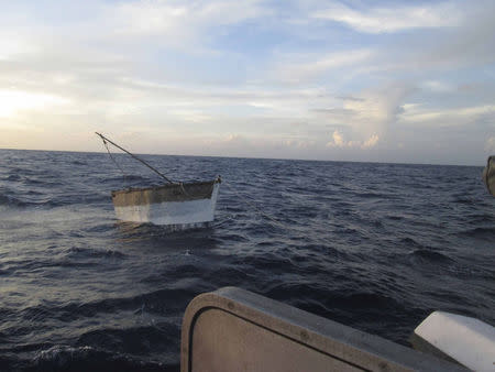 A boat used by Cuban migrants to travel to the United States is seen in this August 31, 2014 handout photograph made available to Reuters by Mexico's Navy (SEMAR) on September 1, 2014. REUTERS/SEMAR/Handout via Reuters