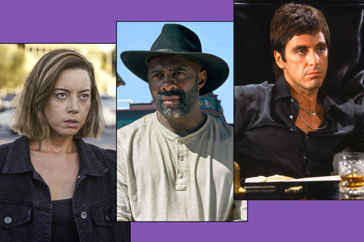 Aubrey Plaza in 'Emily the Criminal'; Idris Elba in 'The Harder They Fall'; SCARFACE, Al Pacino, 1983