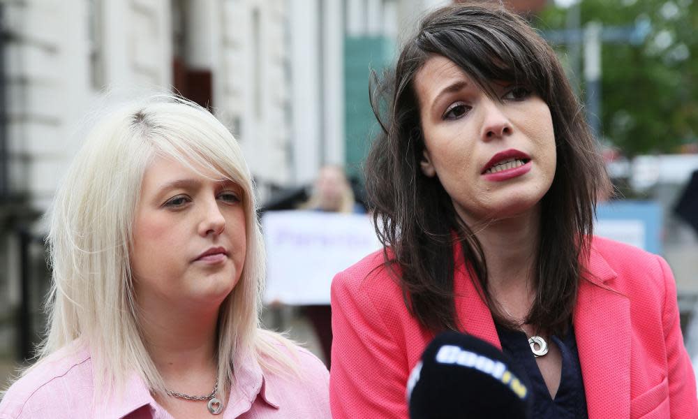 Sarah Ewart (left), who had to travel to England for an abortion due to fatal foetal abnormality, and Grainne Teggart of Amnesty International.