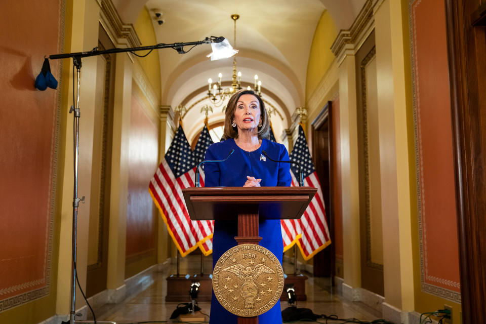 Sept. 24, 5:04 p.m.: Nancy Pelosi formally announces the House will pursue articles of impeachment. | Jim Lo Scalzo—Picture-Alliance/DPA/AP