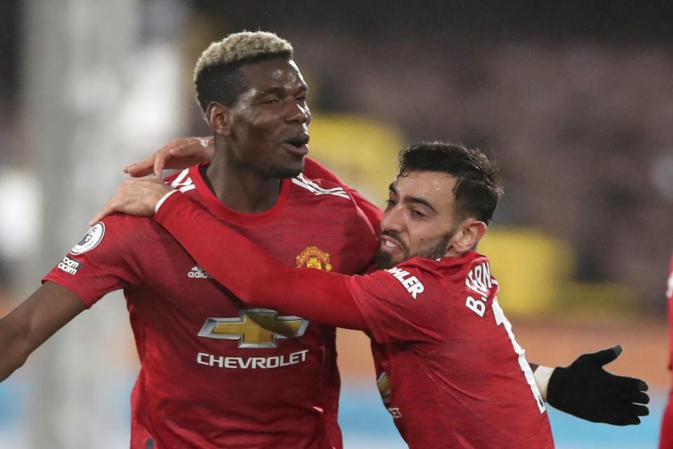 <p>Pogba and Fernandes have led United’s title charge</p> (POOL/AFP via Getty Images)