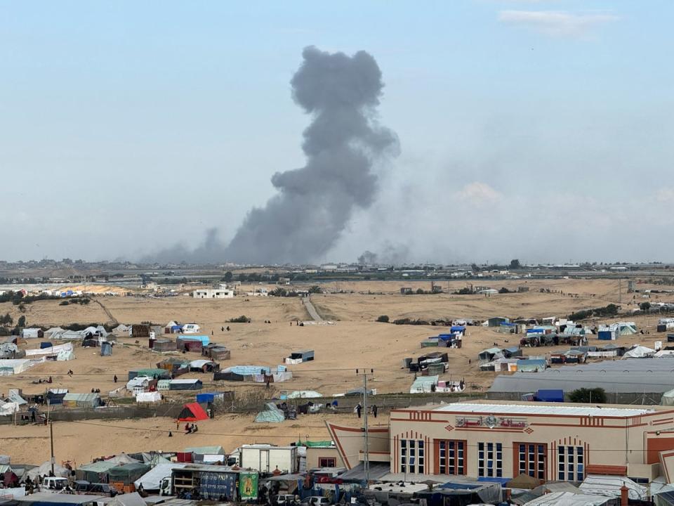 Smoke rises during an Israeli ground operation in Khan Younis (Reuters)