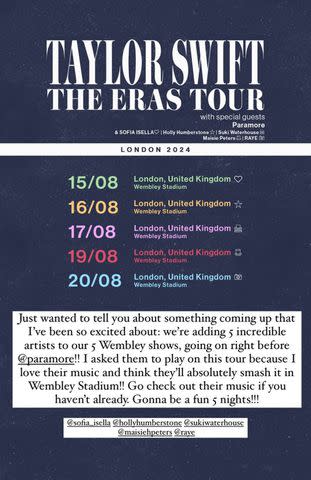 <p>Taylor Swift/Instagram</p> Taylor Swift shares Eras Tour news