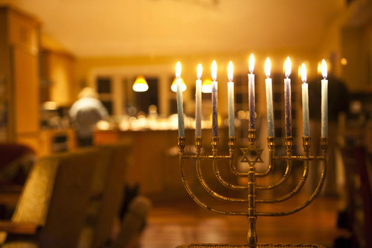 Lit Menorah in Home