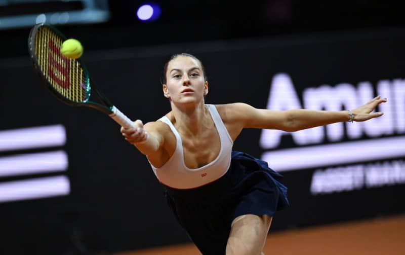 Ukrainian tennis player Marta Kostyuk in action against Kazakhstan's Elena Rybakina  during their Women's singles final tennis match at the Stuttgart Open Tennis tournament. Marijan Murat/dpa