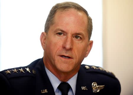 FILE PHOTO: U.S. Air Force Chief of Staff General David Goldfein talks to journalists at the Royal International Air Tattoo at Fairford, Britain July 8, 2016. REUTERS/Peter Nicholls