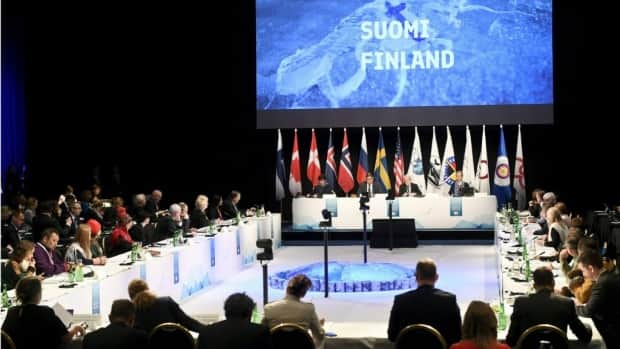 Arctic foreign ministers and Indigenous groups take their seats at the 11th Arctic Council Ministerial Meeting in Rovaniemi, Finland. (Vesa Moilanen/Lehtikuva/AP - image credit)