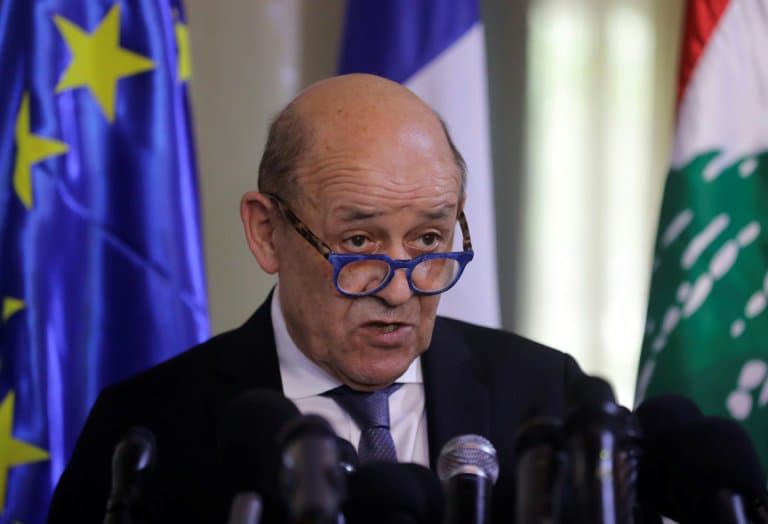 Jean-Yves Le Drian le ministre français des Affaires étrangères lors d'une conférence de presse à Beyrouth, le 23 juillet 2020 - JOSEPH EID © 2019 AFP