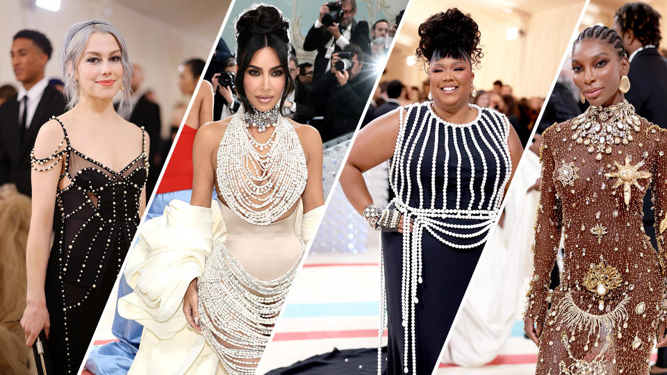 Kim Kardashian, Lizzo, Phoebe Bridgers, and Michaela Coel all rocked pearls at this year's gala.(Photo: Getty)