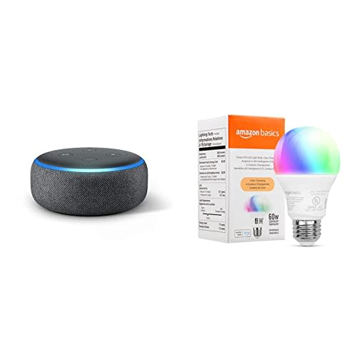Echo Dot (3rd Gen) Charcoal | with Amazon Basics Smart Color Bulb