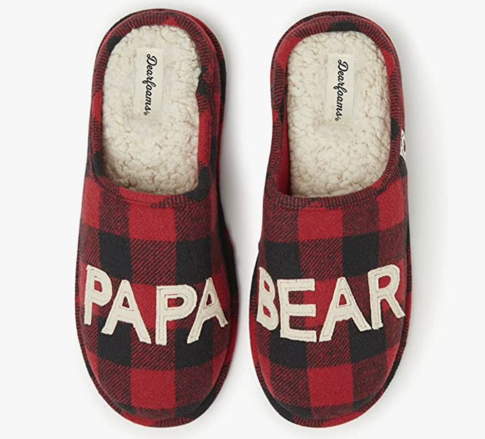 <p><a href="https://www.amazon.com/Dearfoams-Papa-Buffalo-Check-Slipper/dp/B07KWH7T2Y/ref=sr_1_2?crid=4Q9LZNCJTEDR&keywords=papa%2Bbear%2Bslippers&qid=1683041363&sprefix=papa%2Bbear%2Bslippers%2Caps%2C72&sr=8-2&th=1&psc=1&tag=syn-yahoo-20&ascsubtag=%5Bartid%7C2164.g.36355369%5Bsrc%7Cyahoo-us" rel="nofollow noopener" target="_blank" data-ylk="slk:Shop Now;elm:context_link;itc:0;sec:content-canvas" class="link ">Shop Now</a></p><p>'Best Papa' House Slippers</p><p>amazon.com</p><p>$22.99</p><span class="copyright">Amazon</span>