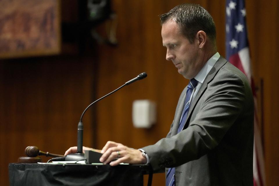 Arizona State Rep. Travis Grantham, R, listens to members speak at the Capitol, Tuesday, June 4, 2024, in Phoenix. (AP Photo/Matt York)