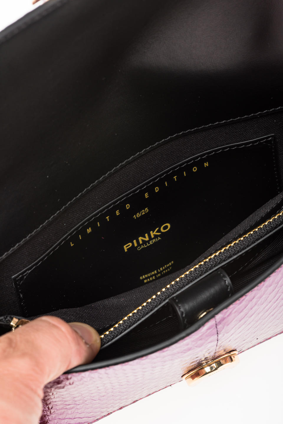 Details of a limited-edition version of the Pinko Love Bag style.
