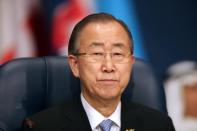 UN Secretary General Ban Ki-moon attends the opening ceremony of the Second International Humanitarian Pledging Conference for Syria at Bayan palace in Kuwait City, on March 31, 2015