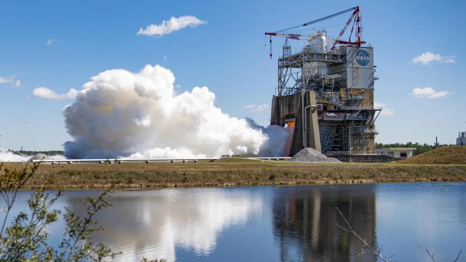 steam emitting from a tower during an engine test