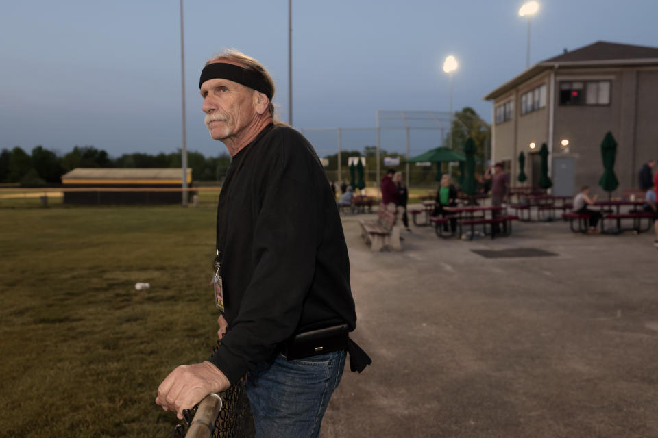 Deptford Little League president Don Bozzuffi stands next to a Little League field in Deptford, N.J., May 10, 2023. Deptford is trying to curb the appetite among the crowd watching 10- and 11-year-olds play baseball who curse at the unpaid volunteers behind the plate. The fans could become the umpires if they won't follow league rules on sportsmanship. (Elizabeth Robertson/The Philadelphia Inquirer via AP)