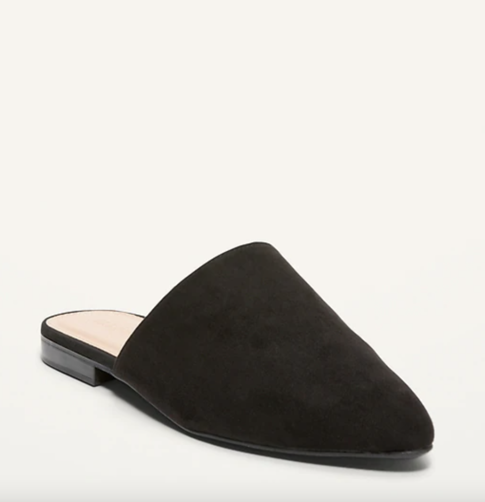 Faux-Suede Pointy-Toe Mule Flats in Black (Photo via Old Navy)