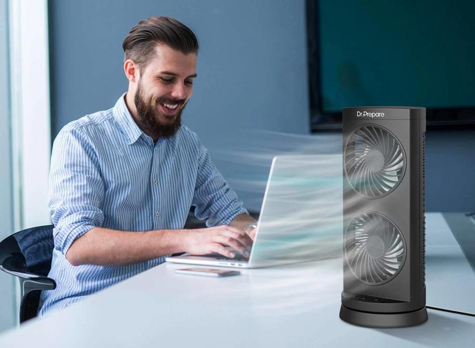 Keep cool this hot summer season with this powerful fan that fits perfectly on desks and countertops. (Source: Amazon)