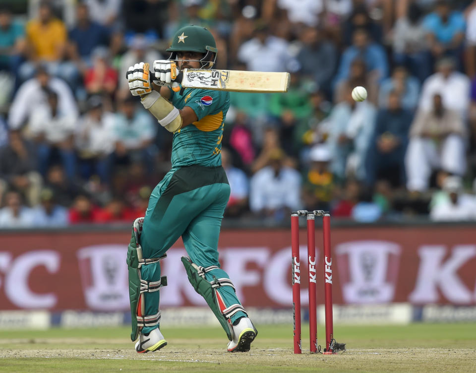 Pakistan's Babar Azam playing a shot during the T20I cricket match between South Africa and Pakistan at Wanderers Stadium in Johannesburg, South Africa, Sunday, Feb. 3, 2019. (AP Photo/Christiaan Kotze)
