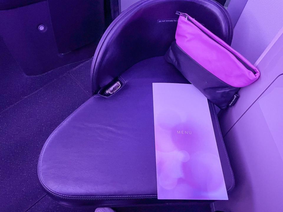 A menu was waiting for me at my business-class seat.