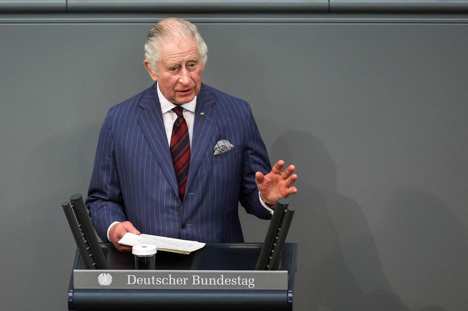 King Charles III gives a speech at the Bundestag in Berlin, Germany on March 30, 2023.