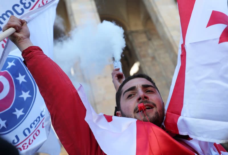 Georgian opposition supporters protest in Tbilisi