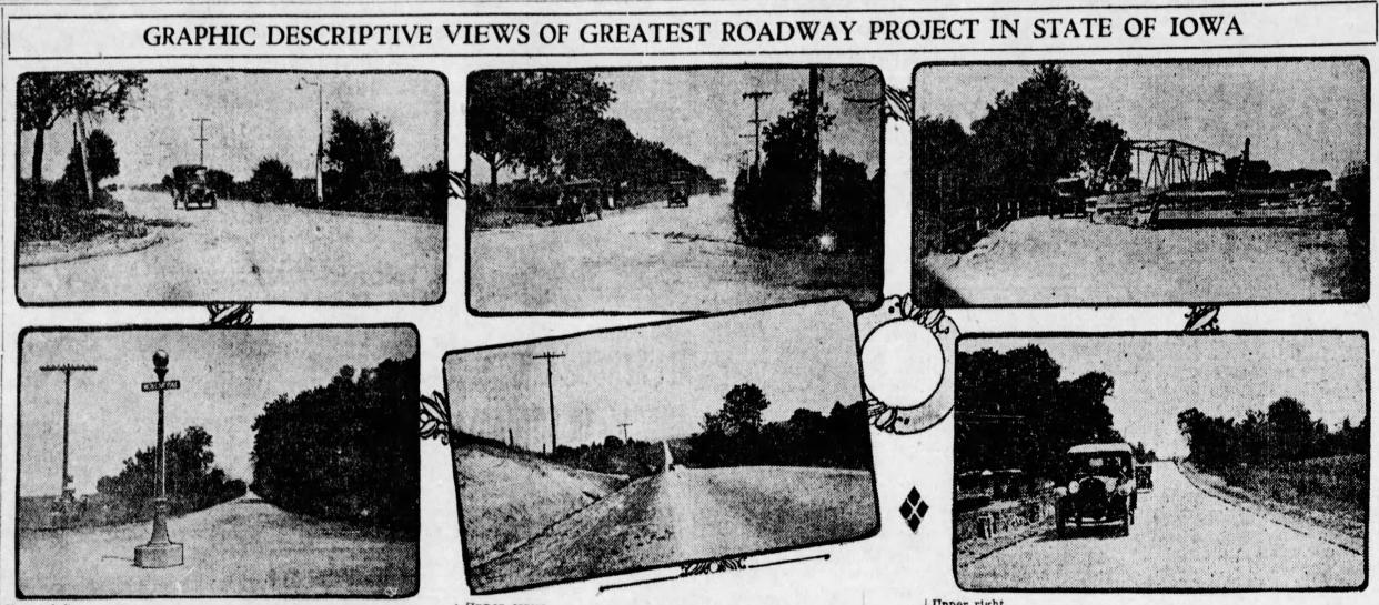 An illustration of the freshly paved Merle Hay Road in August 1918.