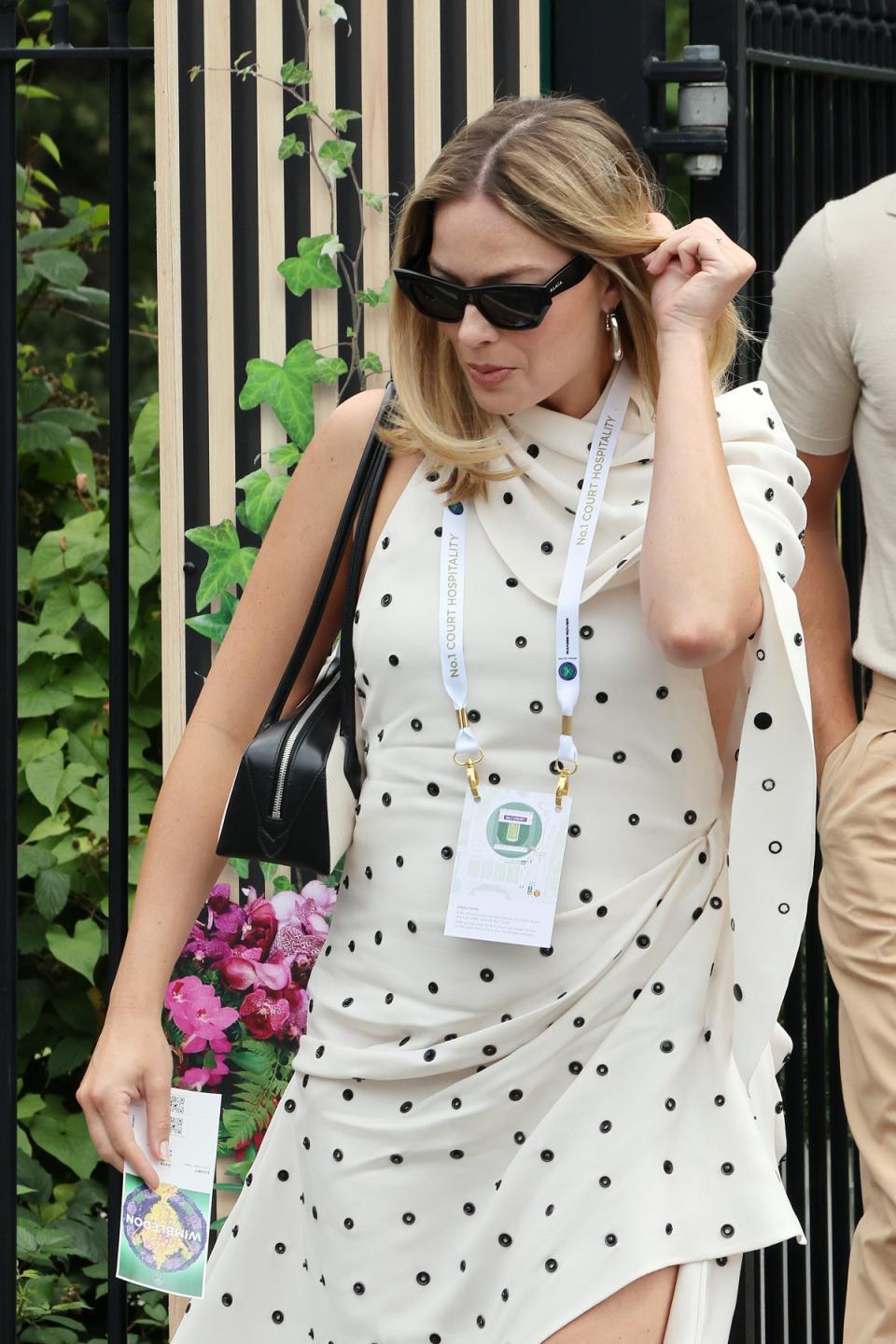 The Barbie star wore a loosely fitted polka-dot dress (GC Images)