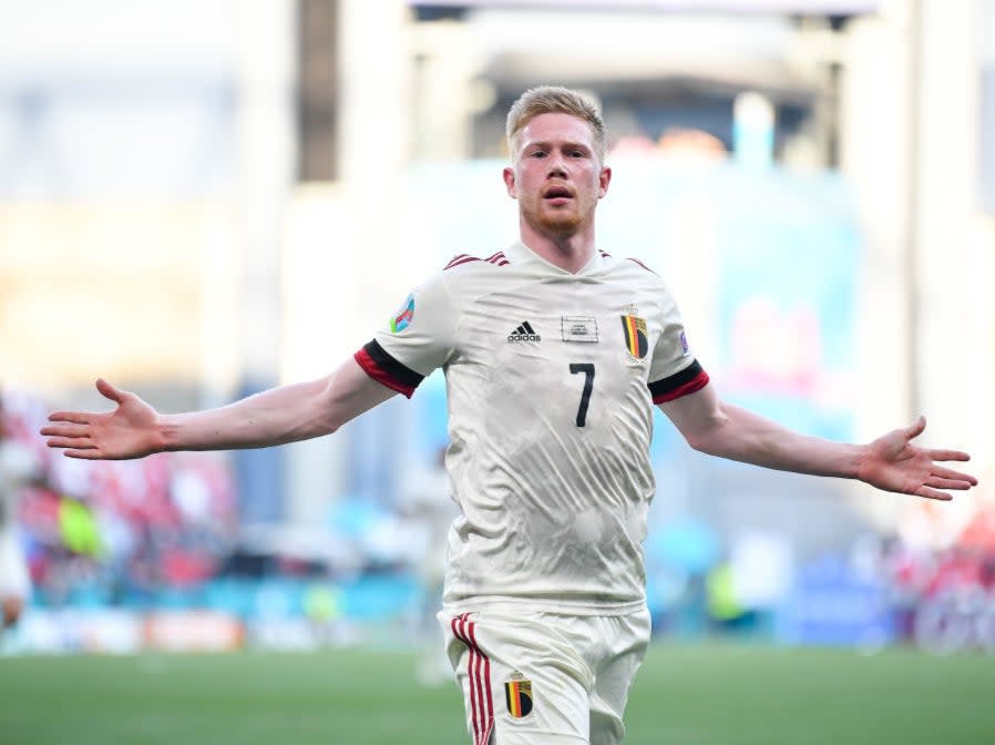 Kevin De Bruyne celebrates scoring Belgium’s winner (Getty Images)