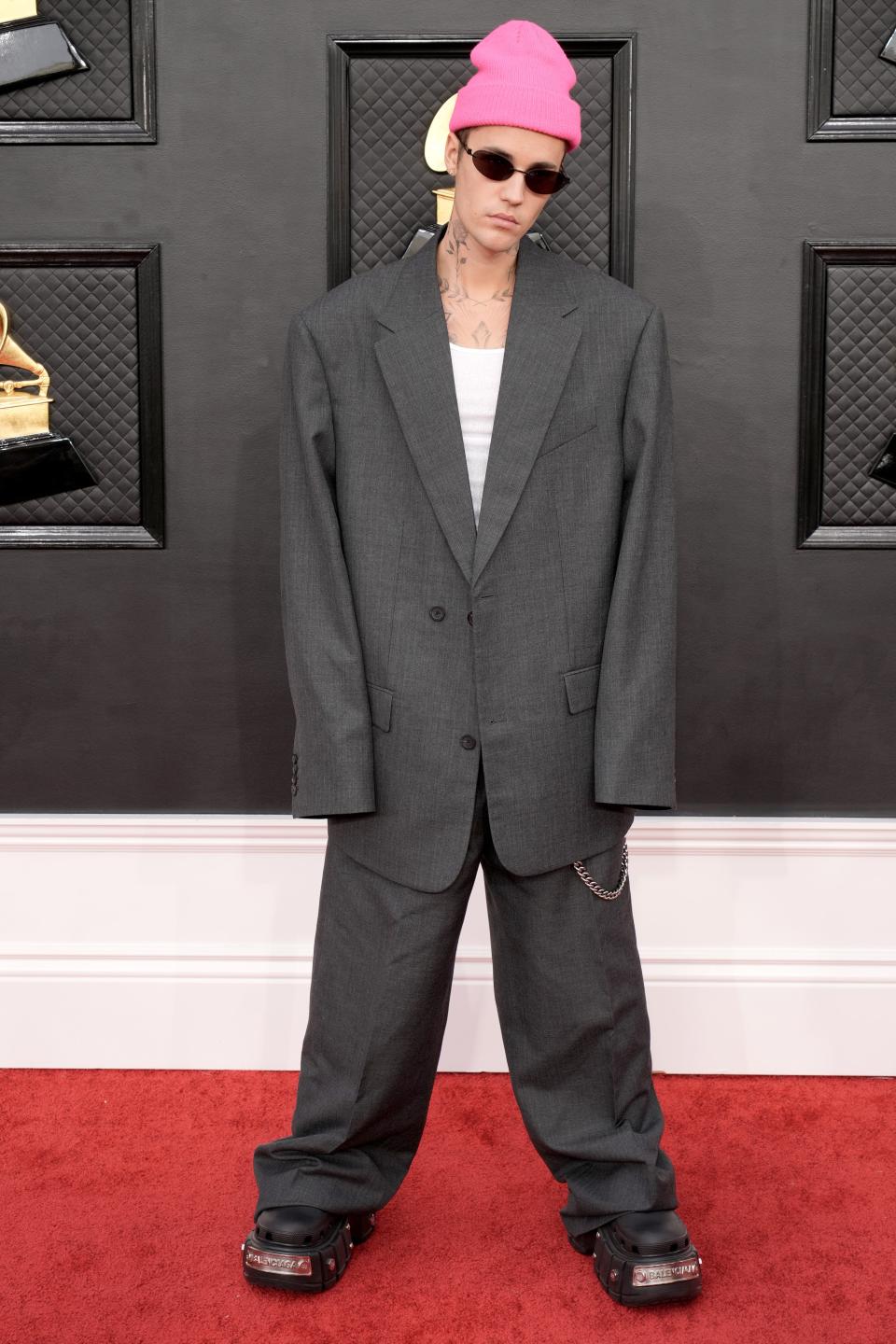 Justin Bieber attends the 2022 Grammys.