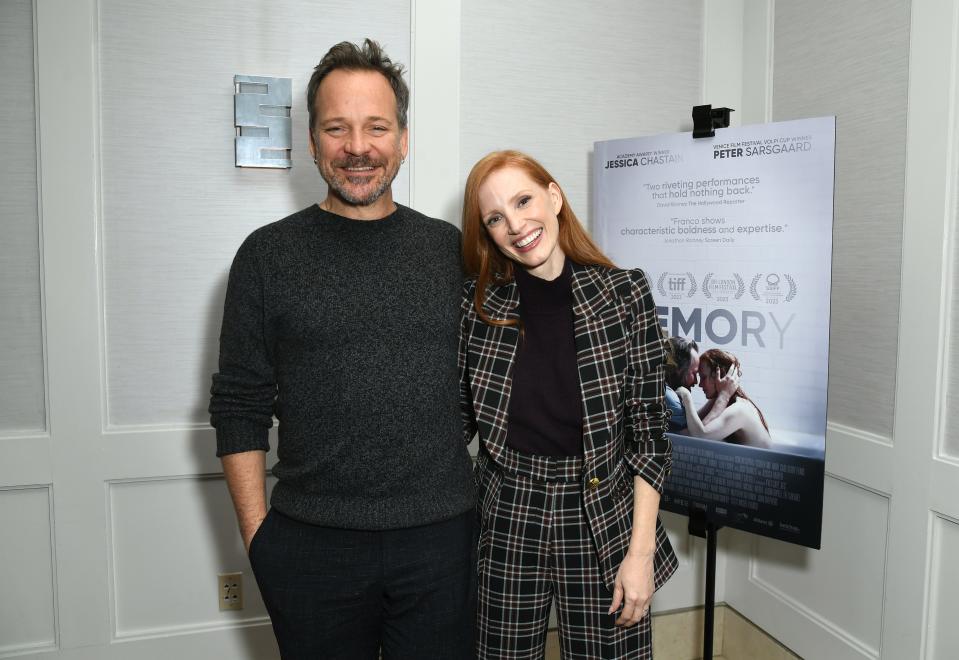 Peter Sarsgaard, left, and Jessica Chastain at a Los Angeles screening of "Memory" last month.