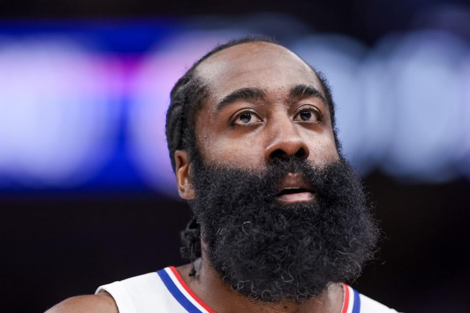 LA Clippers guard <a class="link " href="https://sports.yahoo.com/nba/players/4563" data-i13n="sec:content-canvas;subsec:anchor_text;elm:context_link" data-ylk="slk:James Harden;sec:content-canvas;subsec:anchor_text;elm:context_link;itc:0">James Harden</a> (1) is pictured during the game against the Utah Jazz at the Delta Center in Salt Lake City on Friday, Dec. 8, 2023. | Spenser Heaps, Deseret News