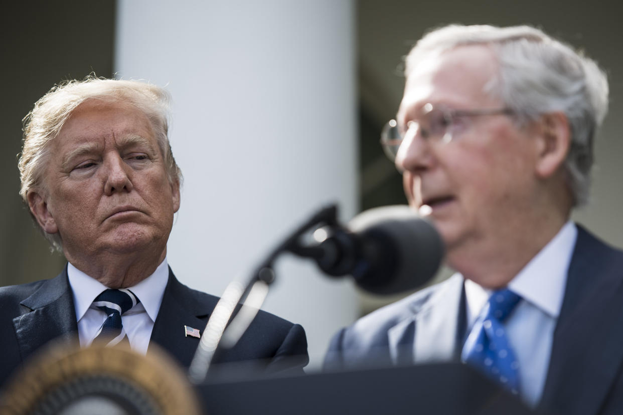 President Donald Trump&nbsp;and Senate Majority Leader Mitch McConnell. Three times this week, Trump rejected U.S. intelligence agencies&rsquo; conclusions&nbsp;about Russian election&nbsp;interference, setting off a wave of statements from flummoxed Republican senators. (Photo: The Washington Post / Getty Images)