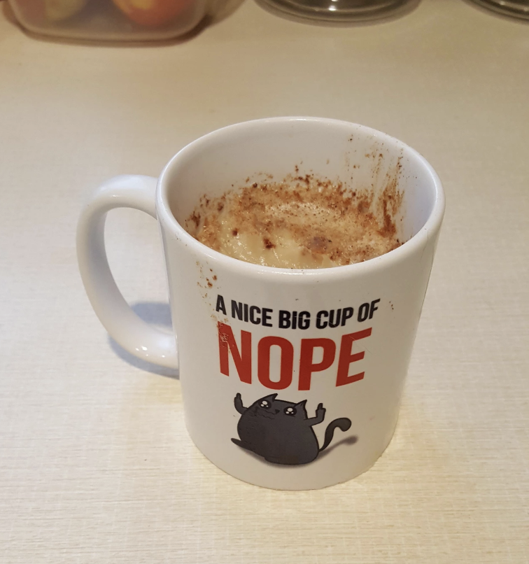 mug that says a nice big cup of nope filled with grease