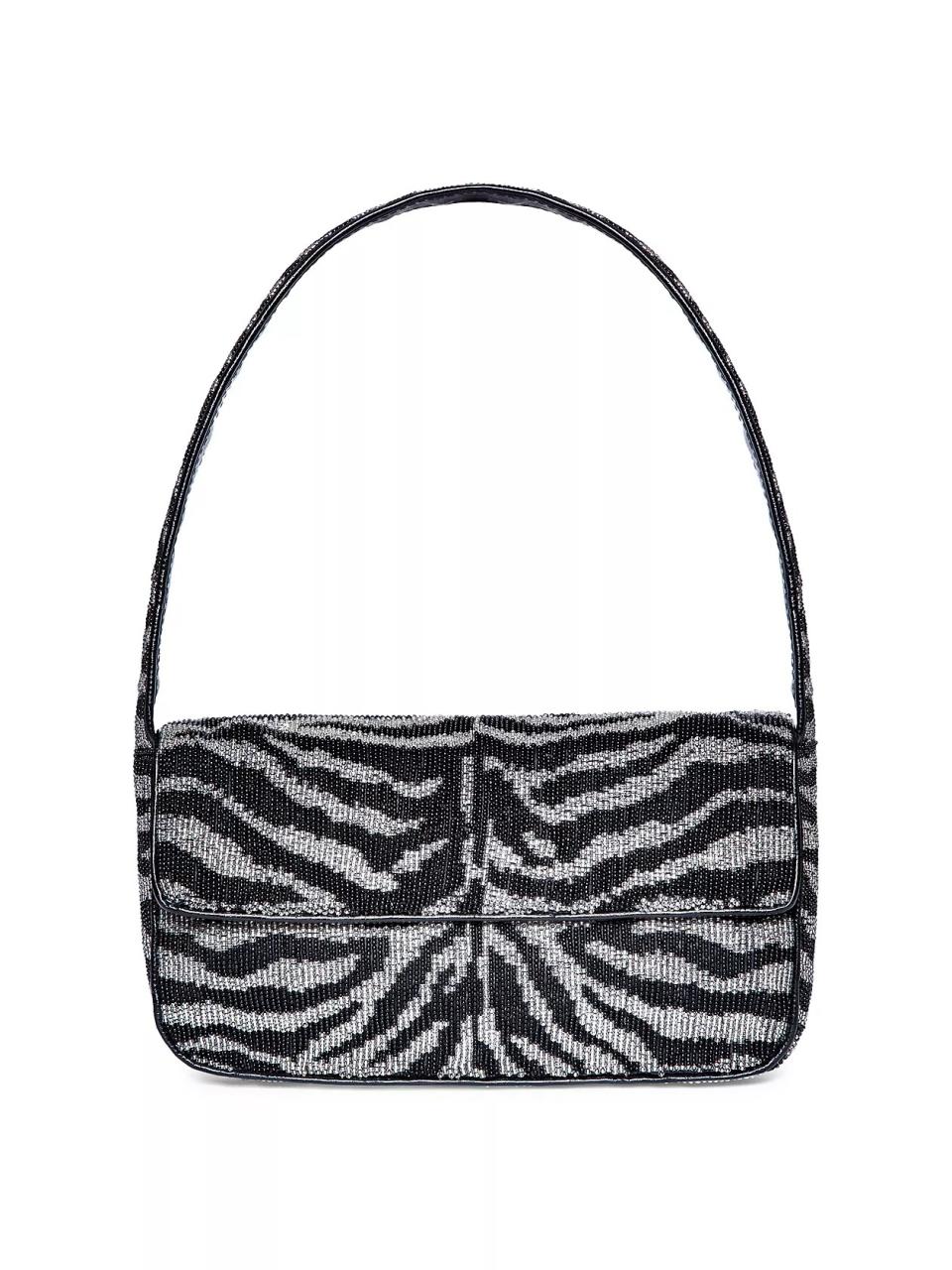 Staud Tommy Zebra-Stripe Beaded Shoulder Bag