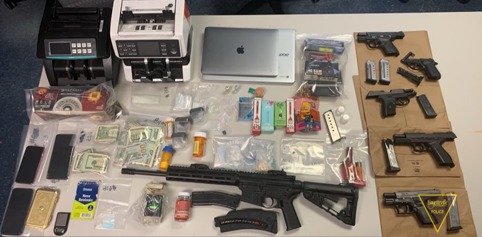 Law enforcement officers seized drugs and stolen weapons from a home in the 900 block of Sandalwood Drive, Feb. 1, 2024.