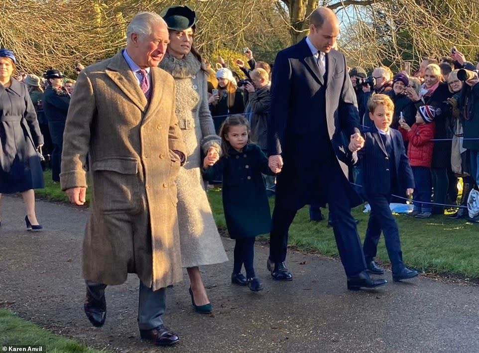 The Cambridges and Prince Charles walk to church