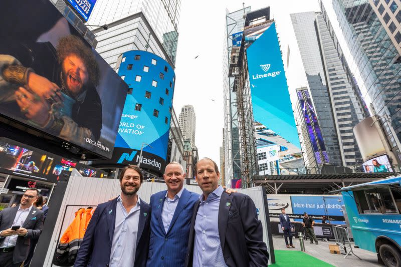 Lineage, the world’s largest global temperature-controlled warehouse, hold an initial public offering (IPO) at the Nasdaq MarketSite, at Times Square in New York