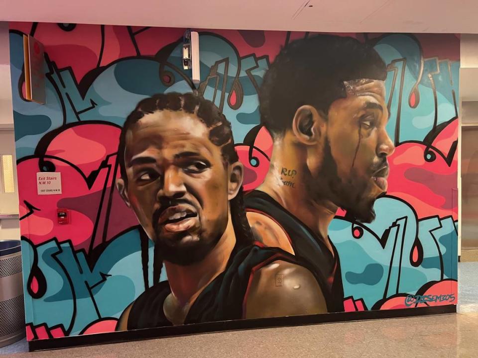 Section 305 at Miami-Dade Arena is now dedicated to Miami Heat forward and captain Udonis Haslem. This is a mural done by Miami-based artist Disem in the concourse just outside of the section.