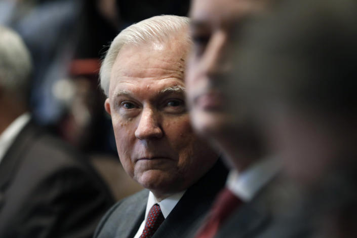 Attorney General Jeff Sessions listens during a Cabinet meeting with President Trump at the White House in Washington, D.C., on Thursday. (Photo: Yuri Gripas/Bloomberg via Getty Images)