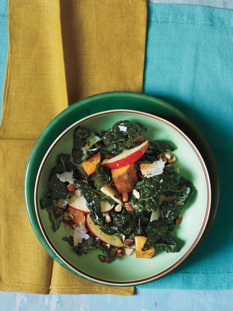 Mustardy Kale Salad With Roasted Sweet Potato and Apple