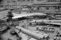 <p>Quattro Concorde in costruzione alla BAC’s (British Aircraft Corporation) a Bristol, Inghilterra, 24 febbraio 1975 (Getty) </p>