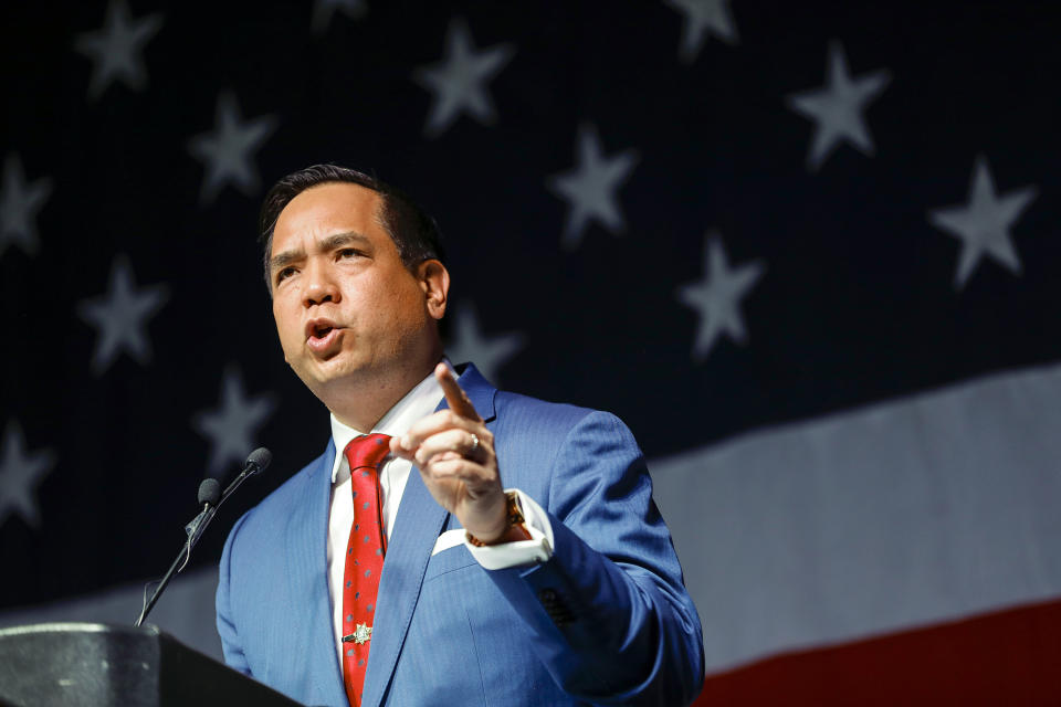 Utah Attorney General Sean Reyes speaks during the GOP Convention at the Mountain America Convention Center is Sandy, Utah on Saturday, April 23, 2022. (Adam Fondren/The Deseret News via AP)