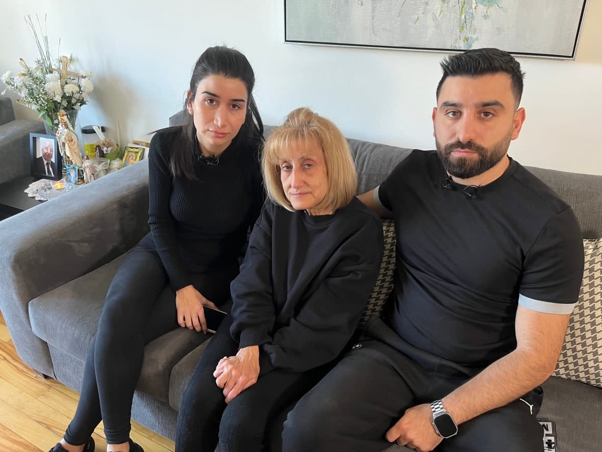Miriam Jarjour, left, her mother Dina Ghoulam, middle, and brother Karam Jarjour were on vacation in Varadero, Cuba, in March, when their father died. The wrong body was repatriated to their home in Montreal. (Alison Northcott/CBC - image credit)