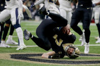 <p>Taysom Hill #7 of the New Orleans Saints score a touchdown against the Los Angeles Rams during the third quarter in the NFC Championship game at the Mercedes-Benz Superdome on January 20, 2019 in New Orleans, Louisiana. (Photo by Jonathan Bachman/Getty Images) </p>