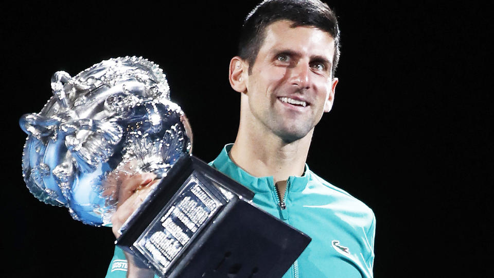 Novak Djokovic, pictured here after winning the Australian Open in 2021.