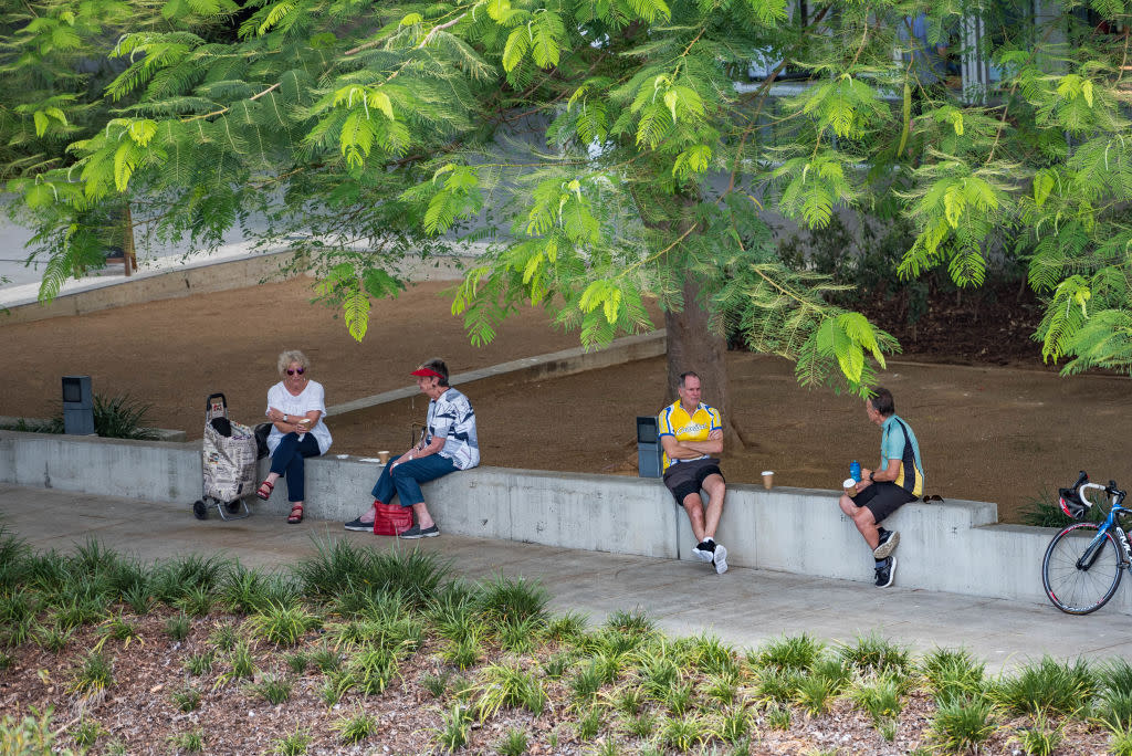 BRISBANE, AUSTRALIA - 2020/04/07: People take coffee while keeping social distance during the covid-19 crisis.(Photo by Florent Rols/SOPA Images/LightRocket via Getty Images)